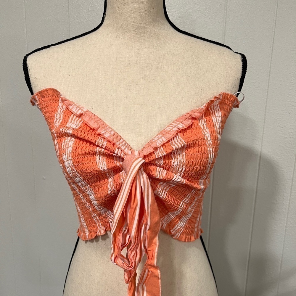 3/$25 Sale 🎈Kendel & Kylie smocking stripped tube tie front bandeau top - Picture 1 of 7